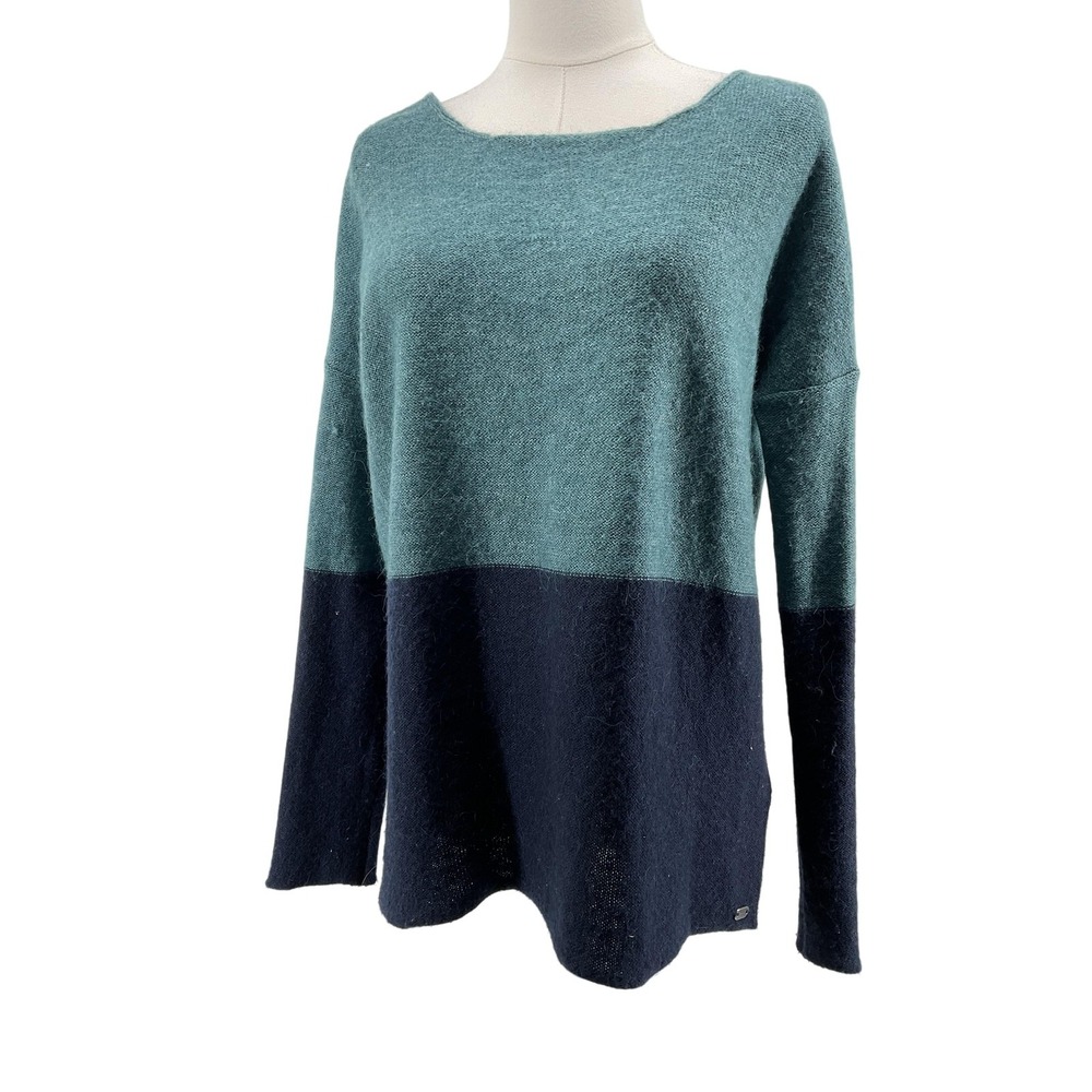 Carve Designs Sweater‎ Pullover Womens S Green Striped Boat Neck Logo Zipper